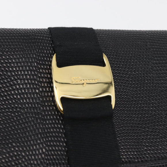 Salvatore Ferragamo Vala Long Wallet Leather Black Gold Auth 176114A