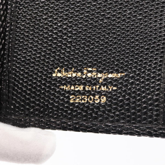 Salvatore Ferragamo Vala Long Wallet Leather Black Gold Auth 176114A