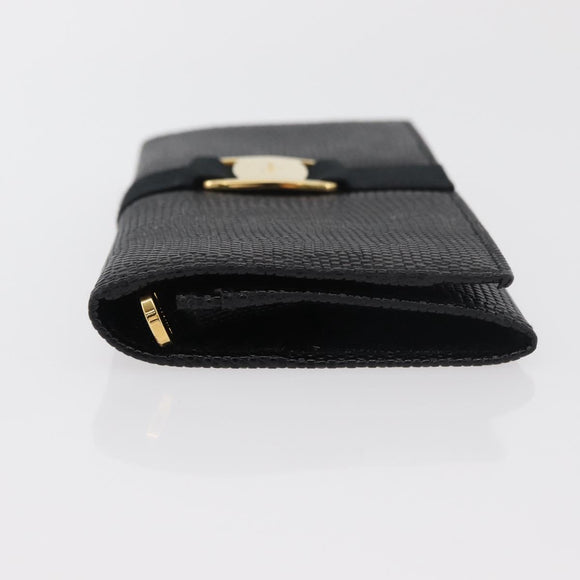 Salvatore Ferragamo Vala Long Wallet Leather Black Gold Auth 176114A