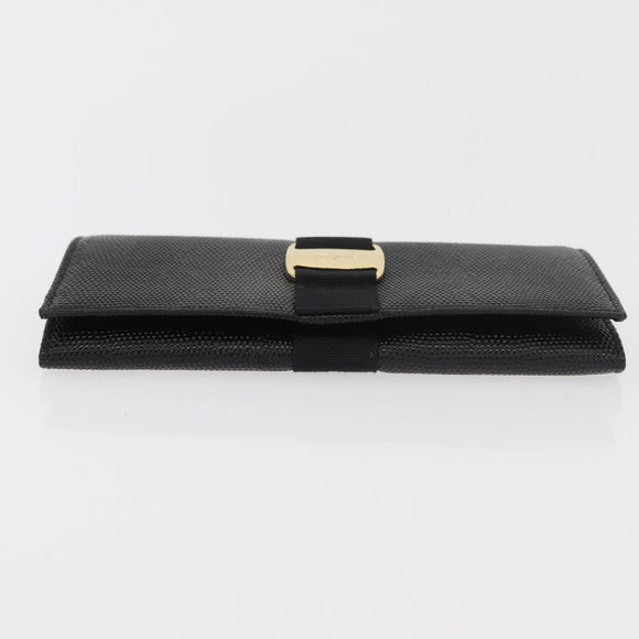 Salvatore Ferragamo Vala Long Wallet Leather Black Gold Auth 176114A