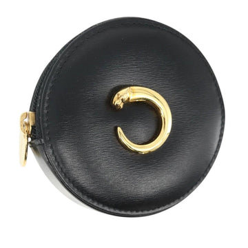 CARTIER Must Line PANTHERE Coin Purse Leather Black Gold Auth 176116A