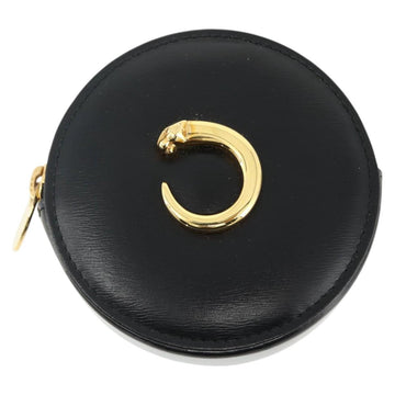 CARTIER Must Line PANTHERE Coin Purse Leather Black Gold Auth 176116A - 0