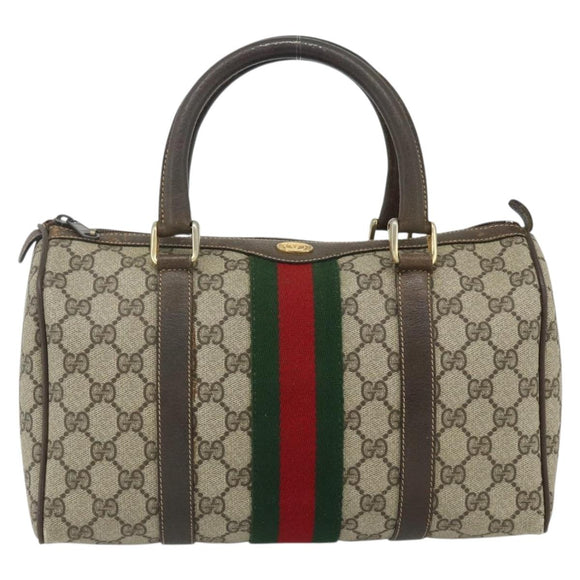 GUCCI GG Supreme Web Sherry Line Hand Bag PVC Beige Gold 010 378 Auth 176130