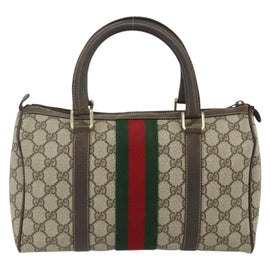 GUCCI GG Supreme Web Sherry Line Hand Bag PVC Beige Gold 010 378 Auth 176130 - 0