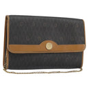 Christian Dior Honeycomb Canvas Chain Shoulder Bag PVC Black Gold Auth 176131-1
