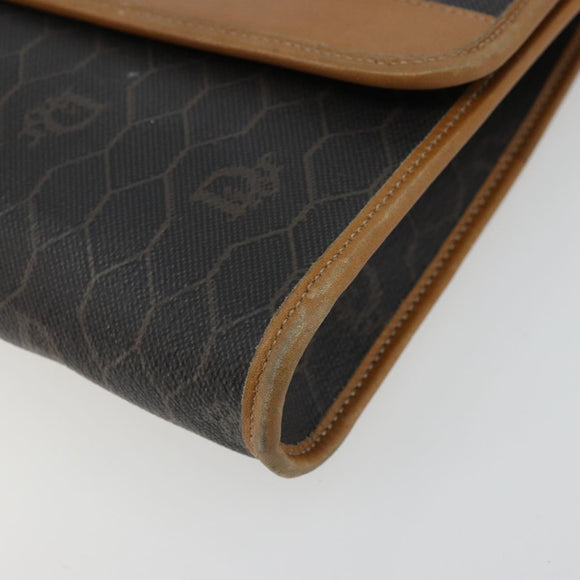 Christian Dior Honeycomb Canvas Chain Shoulder Bag PVC Black Gold Auth 176131