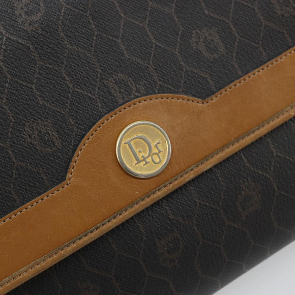 Christian Dior Honeycomb Canvas Chain Shoulder Bag PVC Black Gold Auth 176131