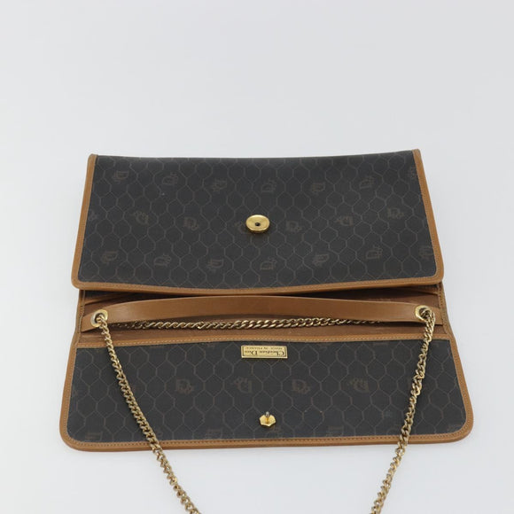 Christian Dior Honeycomb Canvas Chain Shoulder Bag PVC Black Gold Auth 176131