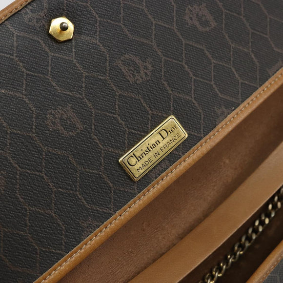 Christian Dior Honeycomb Canvas Chain Shoulder Bag PVC Black Gold Auth 176131