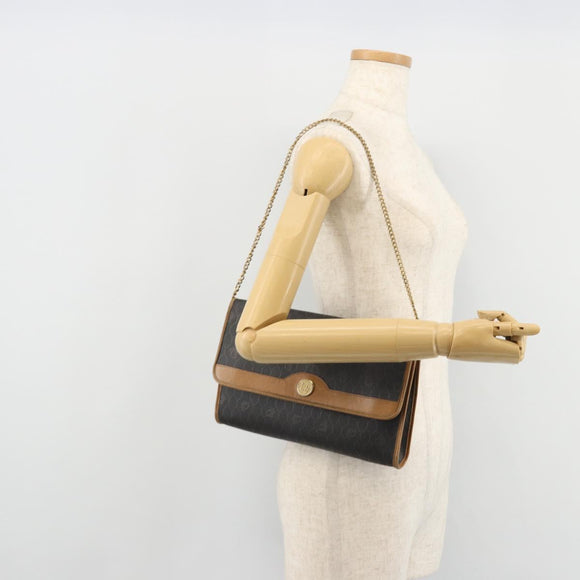 Christian Dior Honeycomb Canvas Chain Shoulder Bag PVC Black Gold Auth 176131