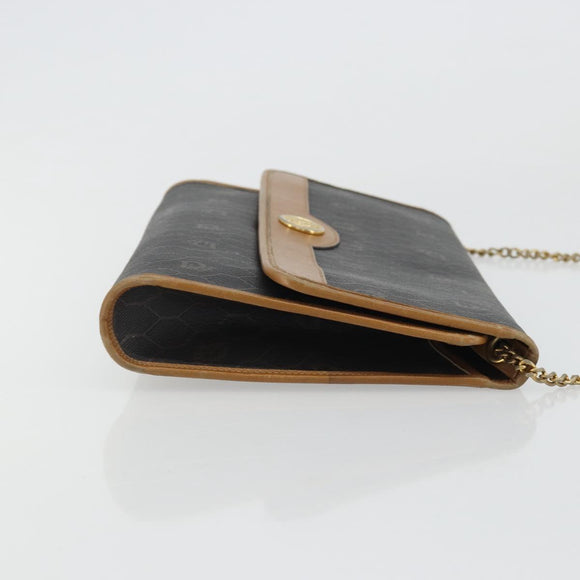 Christian Dior Honeycomb Canvas Chain Shoulder Bag PVC Black Gold Auth 176131
