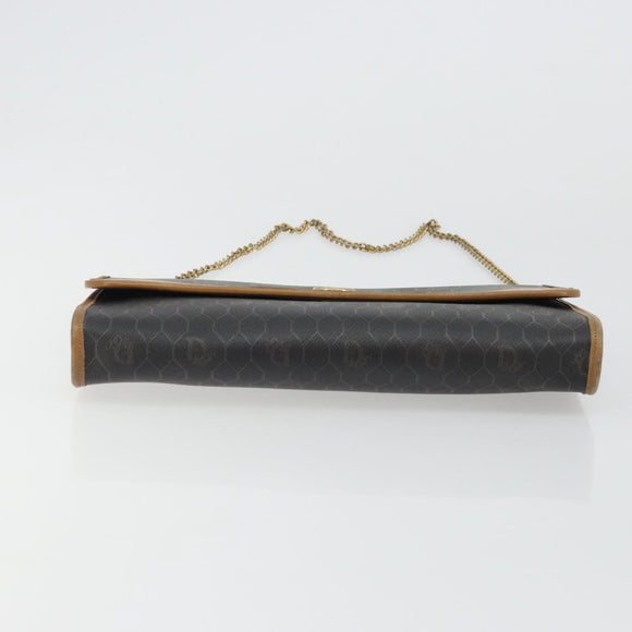 Christian Dior Honeycomb Canvas Chain Shoulder Bag PVC Black Gold Auth 176131
