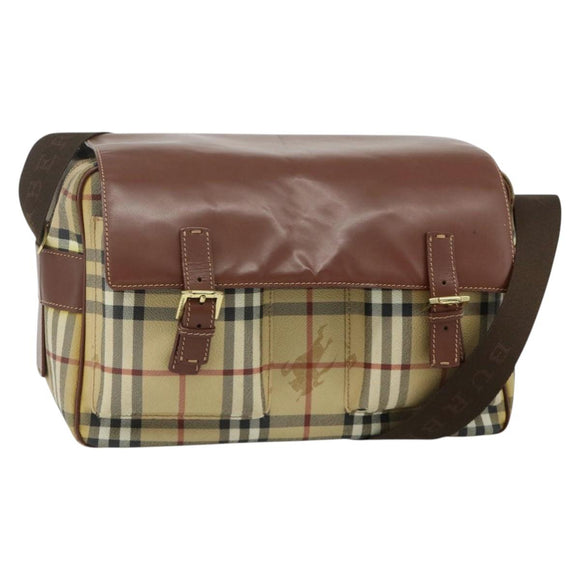 BURBERRY Nova Check Shoulder Bag PVC Beige Gold Auth 176136A
