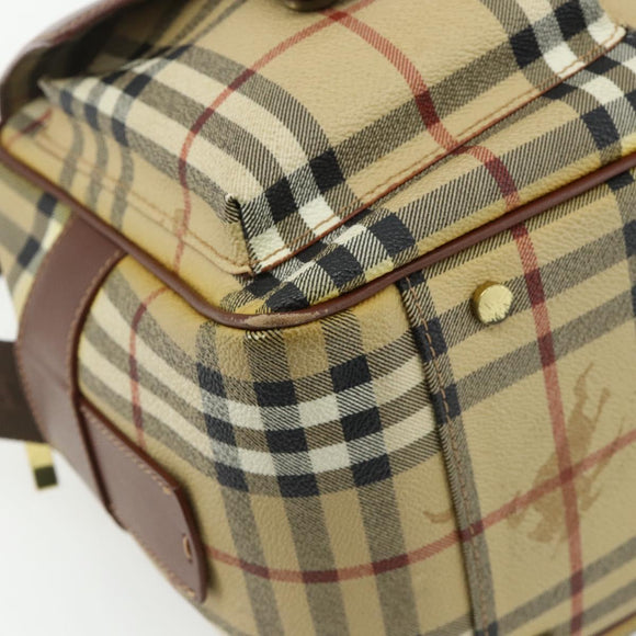 BURBERRY Nova Check Shoulder Bag PVC Beige Gold Auth 176136A