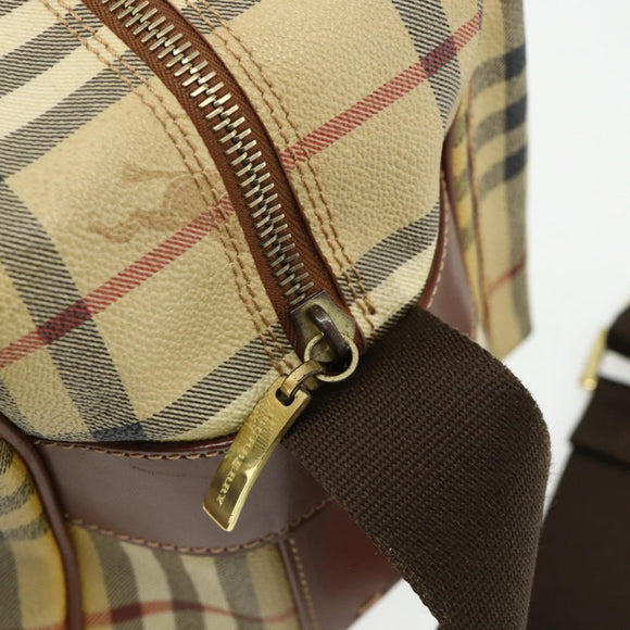 BURBERRY Nova Check Shoulder Bag PVC Beige Gold Auth 176136A