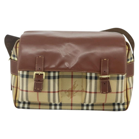 BURBERRY Nova Check Shoulder Bag PVC Beige Gold Auth 176136A