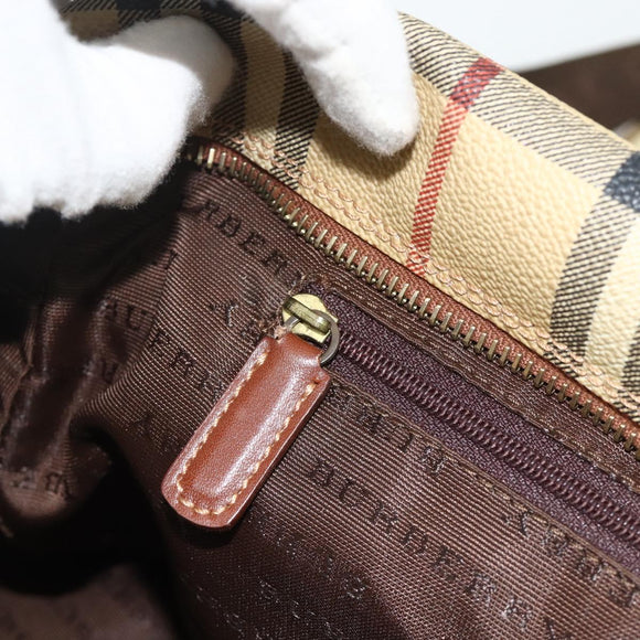BURBERRY Nova Check Shoulder Bag PVC Beige Gold Auth 176136A