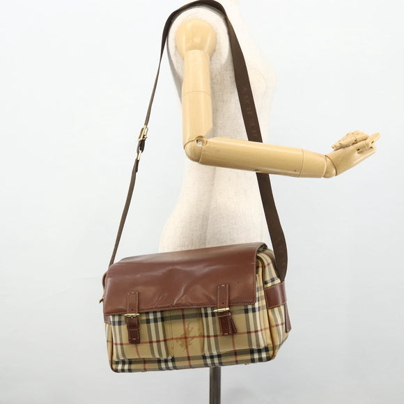BURBERRY Nova Check Shoulder Bag PVC Beige Gold Auth 176136A