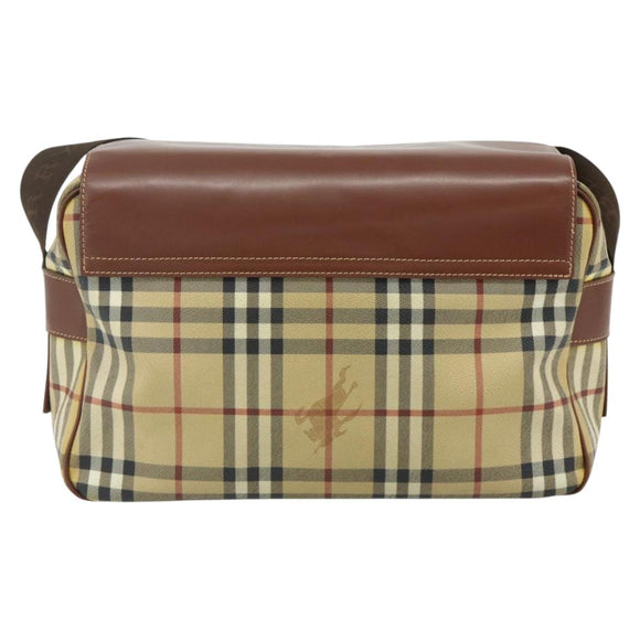 BURBERRY Nova Check Shoulder Bag PVC Beige Gold Auth 176136A