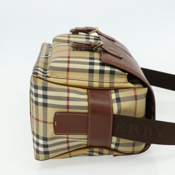 BURBERRY Nova Check Shoulder Bag PVC Beige Gold Auth 176136A