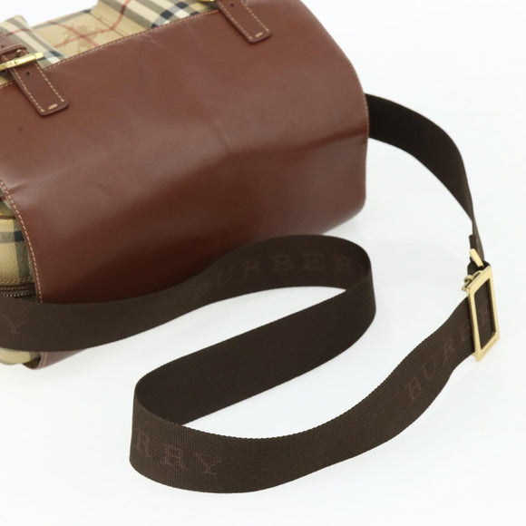 BURBERRY Nova Check Shoulder Bag PVC Beige Gold Auth 176136A