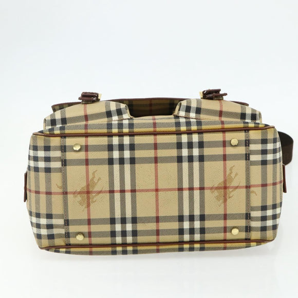 BURBERRY Nova Check Shoulder Bag PVC Beige Gold Auth 176136A