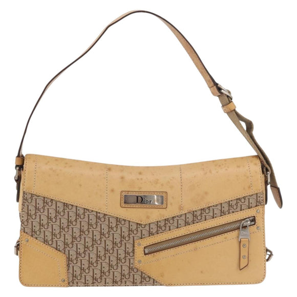 Christian Dior Trotter Canvas Street Chic Umhängetasche Beige Silber Auth 176137A