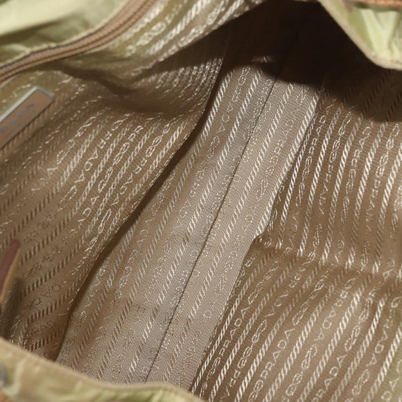 PRADA Hand Bag Nylon Khaki Silver Auth 176138