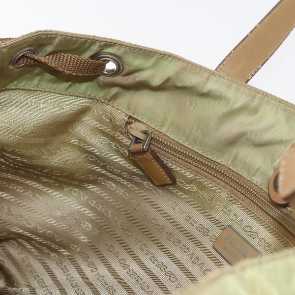 PRADA Hand Bag Nylon Khaki Silver Auth 176138