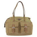 PRADA Hand Bag Nylon Khaki Silver Auth 176138-13