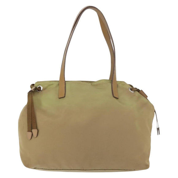 PRADA Hand Bag Nylon Khaki Silver Auth 176138