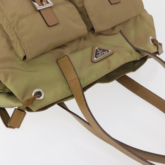 PRADA Hand Bag Nylon Khaki Silver Auth 176138