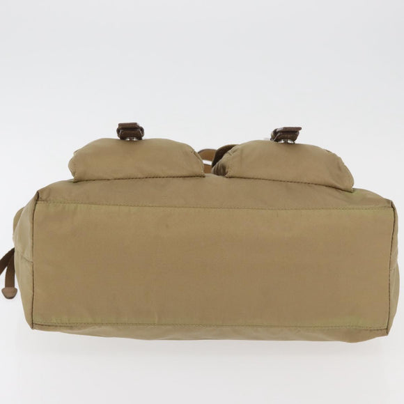 PRADA Hand Bag Nylon Khaki Silver Auth 176138