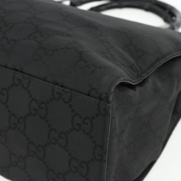 GUCCI GG Canvas Bamboo Handtasche Nylon Schwarz Silber 002 1010 Auth 176148
