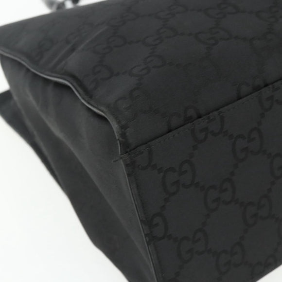 GUCCI GG Canvas Bamboo Handtasche Nylon Schwarz Silber 002 1010 Auth 176148