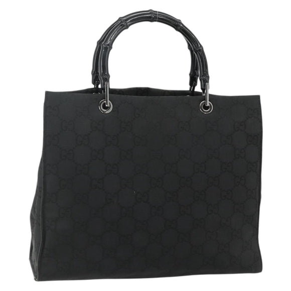 GUCCI GG Canvas Bamboo Handtasche Nylon Schwarz Silber 002 1010 Auth 176148
