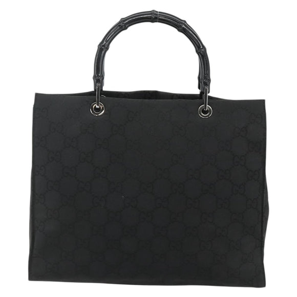 GUCCI GG Canvas Bamboo Handtasche Nylon Schwarz Silber 002 1010 Auth 176148