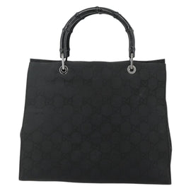 GUCCI GG Canvas Bamboo Hand Bag Nylon Black Silver 002 1010 Auth 176148 - 0