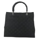 GUCCI GG Canvas Bamboo Handtasche Nylon Schwarz Silber 002 1010 Auth 176148-2