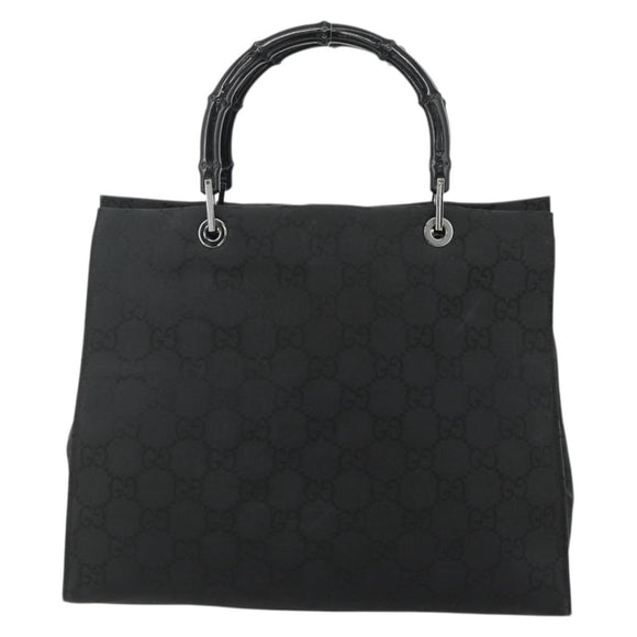 GUCCI GG Canvas Bamboo Handtasche Nylon Schwarz Silber 002 1010 Auth 176148