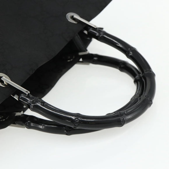 GUCCI GG Canvas Bamboo Handtasche Nylon Schwarz Silber 002 1010 Auth 176148