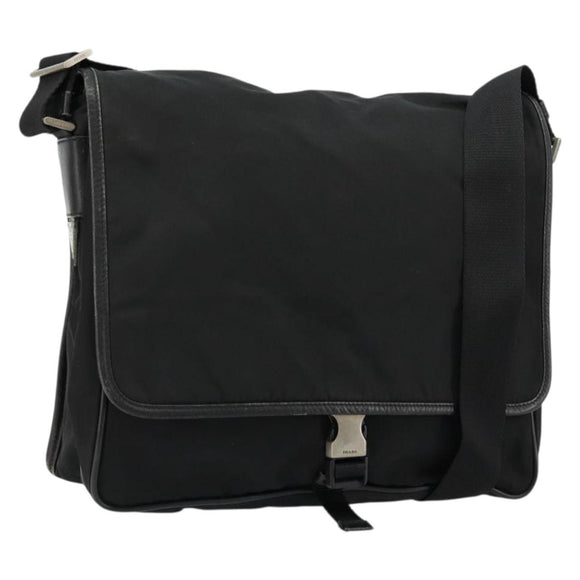 PRADA Shoulder Bag Nylon Black Silver Auth 176173