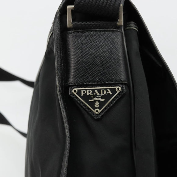 PRADA Shoulder Bag Nylon Black Silver Auth 176173