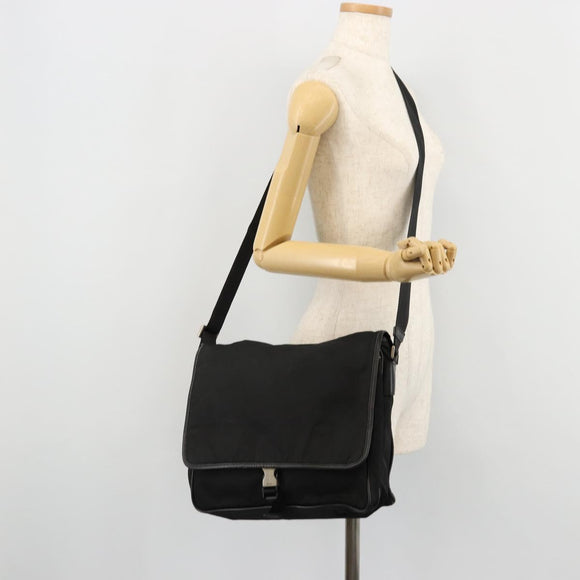 PRADA Shoulder Bag Nylon Black Silver Auth 176173