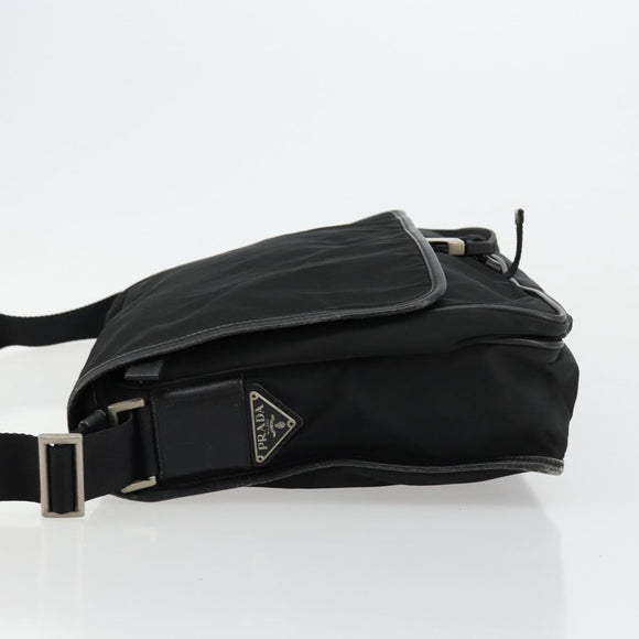 PRADA Shoulder Bag Nylon Black Silver Auth 176173