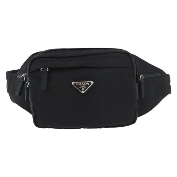PRADA Body Bag Nylon Black Silver Auth 176176A
