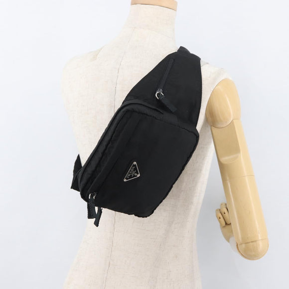 PRADA Body Bag Nylon Black Silver Auth 176176A