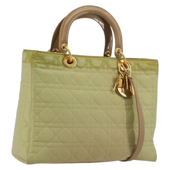 Christian Dior Cannage Handtasche Nylon 2way Grün Gold Auth 176178