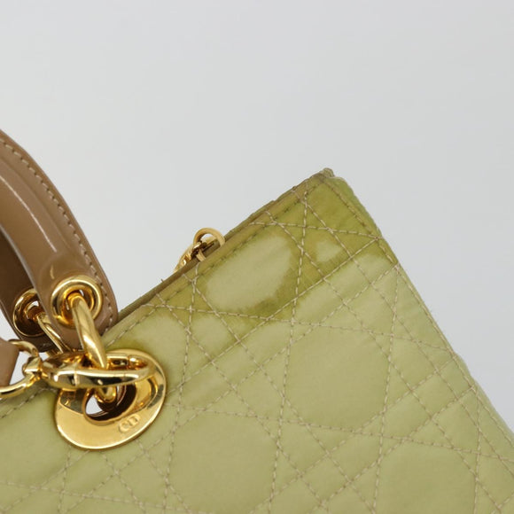 Christian Dior Cannage Handtasche Nylon 2way Grün Gold Auth 176178