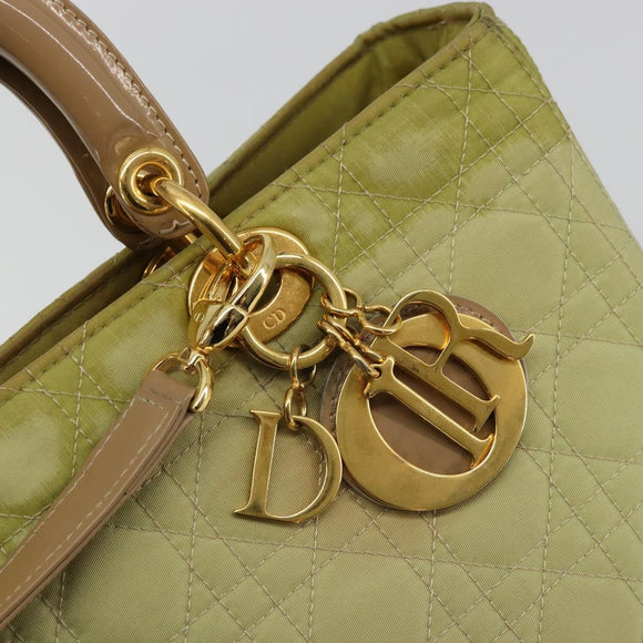 Christian Dior Cannage Handtasche Nylon 2way Grün Gold Auth 176178